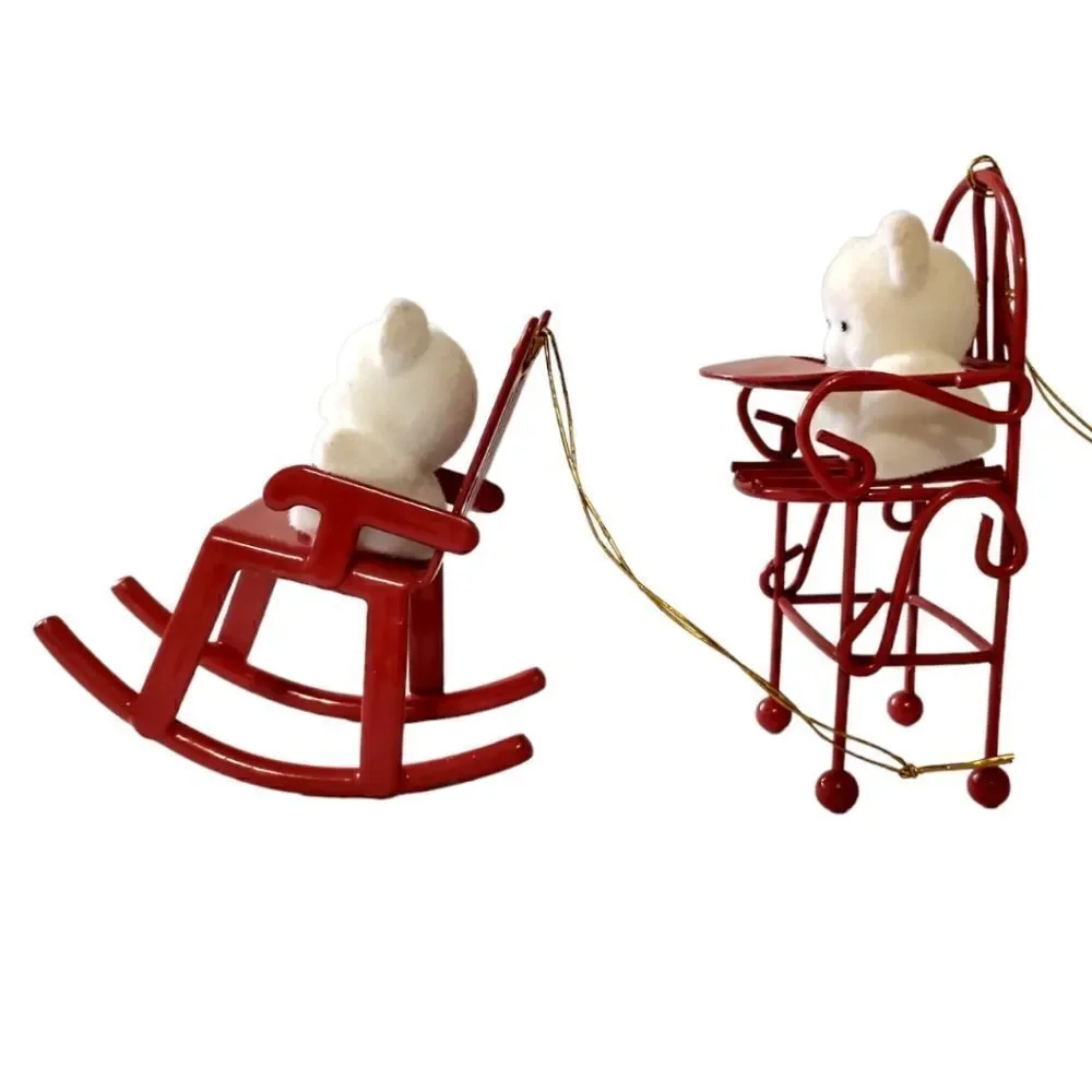 Avon Flocked Teddy Bear Ornament‎ Lot x 2 Red Metal Rocking Chair High Chair.